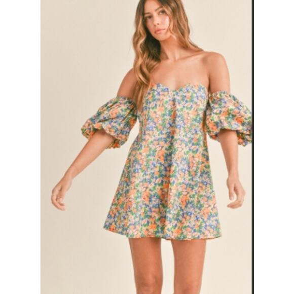 Anthropologie Mable Harlow Off the Shoulder puff sleeve floral mini dress Small - Picture 1 of 7